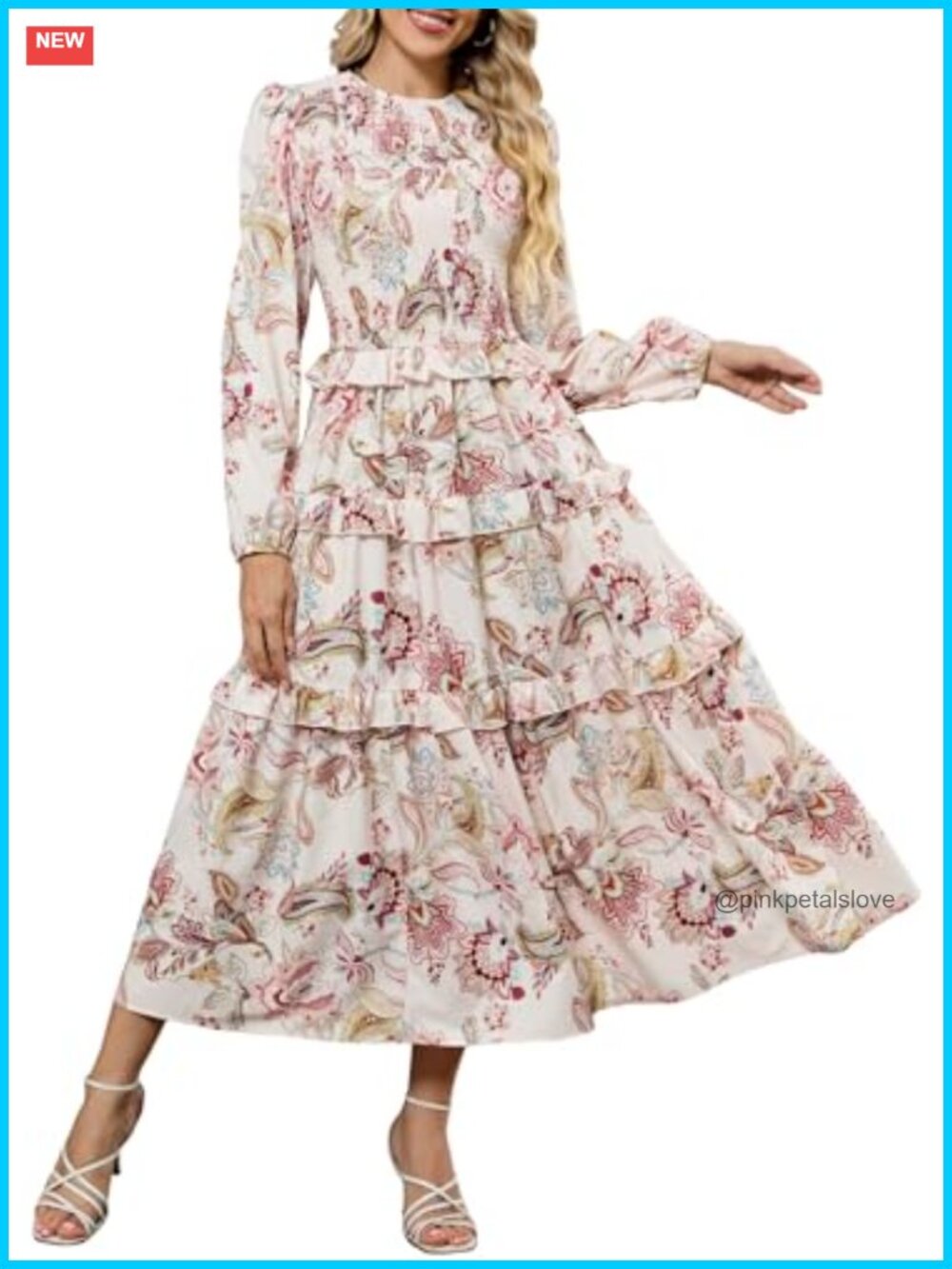 Womens Smocked Floral Maxi Dress Long Puff Sleeve Tiered Ruffle Boho Wedding
